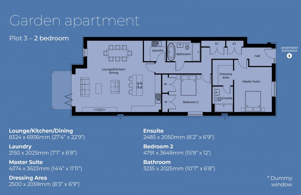 Floorplan for Plot 3 Garden Apartment, Abbotts Court, Woodcote Road, Leamington Spa