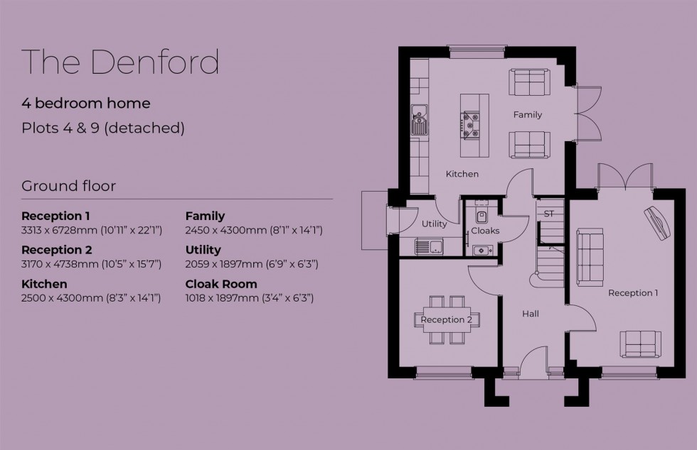 Floorplan for Plot 4, The Denford, Deerhurst Gardens, Welford on Avon